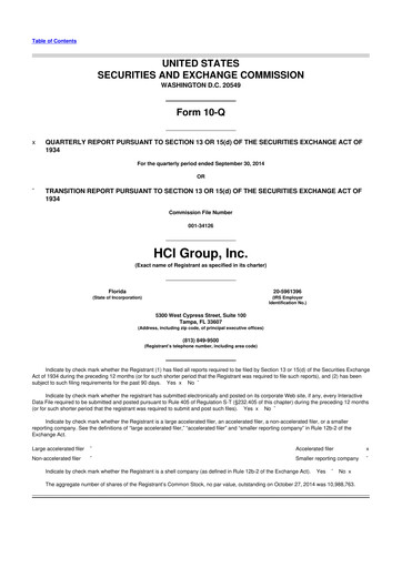 Thumbnail HCI Group
 10-Q Quarterly Report FY2014 