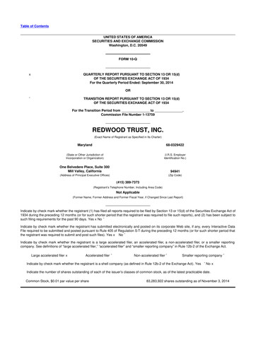 Vorschaubild Redwood Trust 10-Q Quartalsbericht 2014 