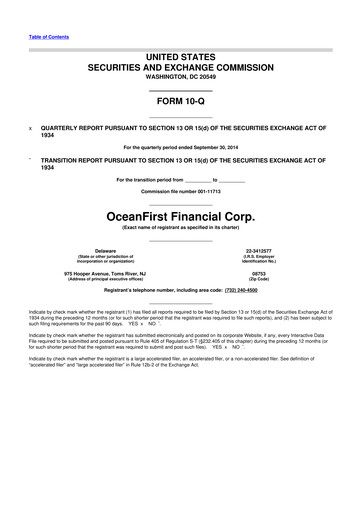 Thumbnail OceanFirst Financial 10-Q Quarterly Report FY2014 