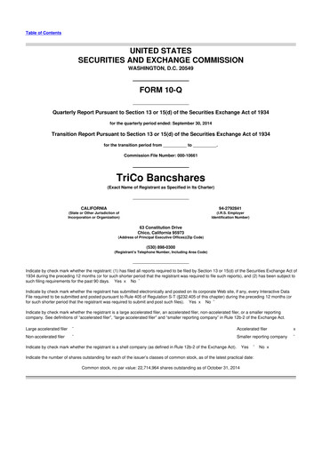 Vorschaubild TriCo Bancshares 10-Q Quartalsbericht 2014 