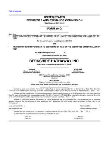 Vorschaubild Berkshire Hathaway  10-Q Quartalsbericht 2014 