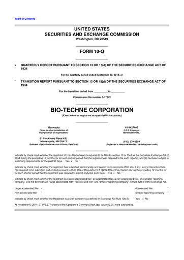 Miniature Bio-Techne 10-Q Rapport trimestriel 2015 