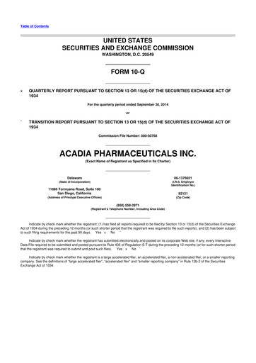 Thumbnail ACADIA Pharmaceuticals 10-Q Quarterly Report FY2014 