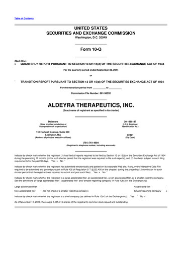 Thumbnail Aldeyra Therapeutics
 10-Q Quarterly Report FY2014 