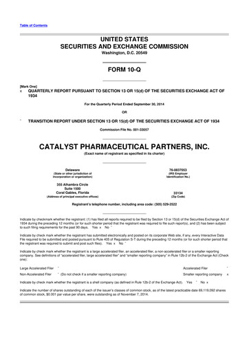 Thumbnail Catalyst Pharmaceuticals 10-Q Quarterly Report FY2014 