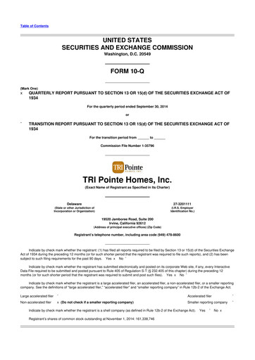 Vorschaubild Tri Pointe Homes 10-Q Quartalsbericht 2014 