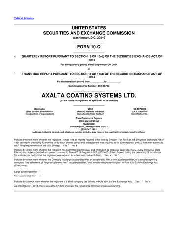 Miniature Axalta 10-Q Rapport trimestriel 2014 