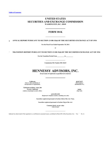 Miniature Hennessy Advisors 10-K Rapport annuel 2014