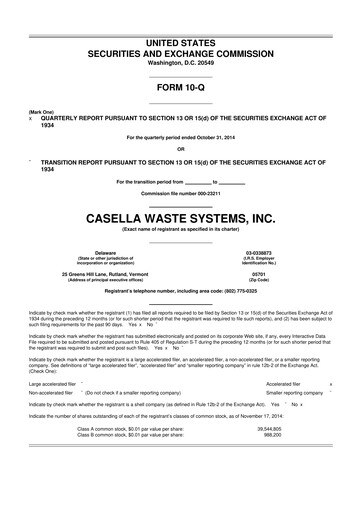 Thumbnail Casella Waste Systems
 10-Q Quarterly Report FY2014 