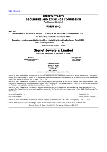 Thumbnail Signet Jewelers
 10-Q Quarterly Report FY2015 
