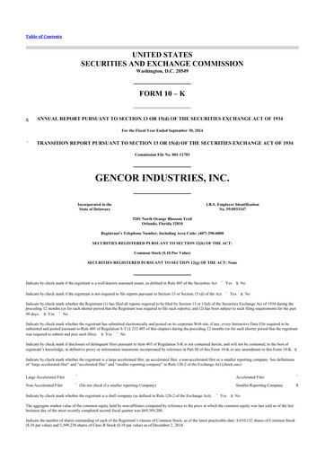 Miniature Gencor Industries
 10-K Rapport annuel 2014