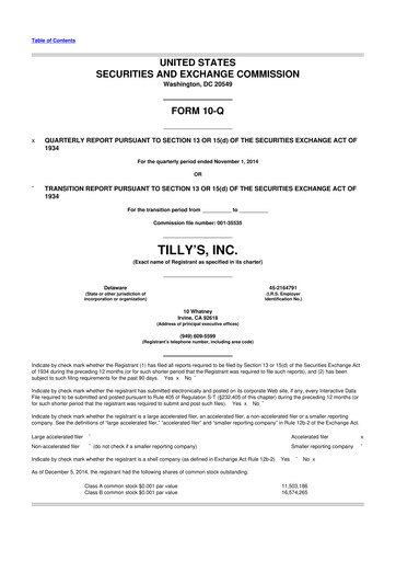 Thumbnail Tillys
 10-Q Quarterly Report FY2014 