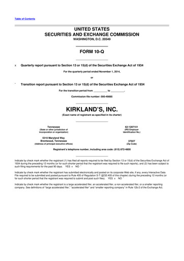 Thumbnail Kirkland's 10-Q Quarterly Report FY2014 