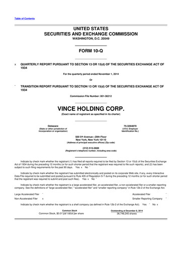 Thumbnail Vince Holding 10-Q Quarterly Report FY2014 