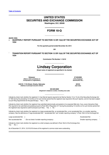 Thumbnail Lindsay Corporation
 10-Q Quarterly Report FY2015 