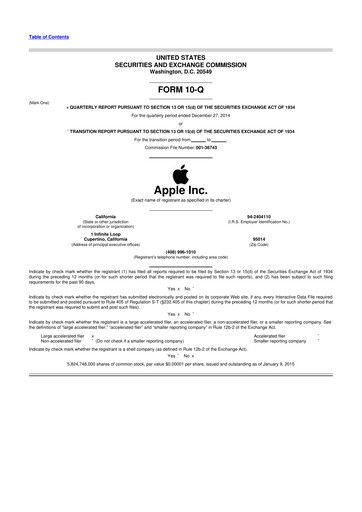 Miniature Apple 10-Q Rapport trimestriel 2015 