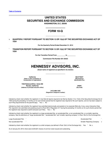 Thumbnail Hennessy Advisors 10-Q Quarterly Report FY2015 