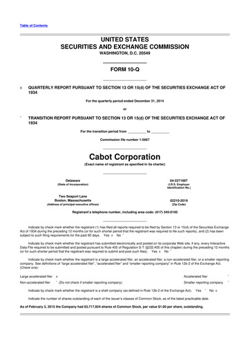 Thumbnail Cabot Corporation
 10-Q Quarterly Report FY2015 