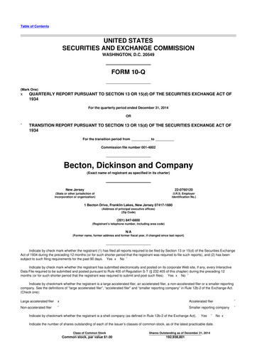 Thumbnail Becton Dickinson 10-Q Quarterly Report FY2015 