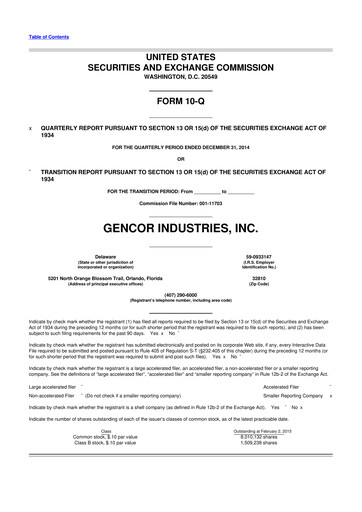 Miniature Gencor Industries
 10-Q Rapport trimestriel 2015 