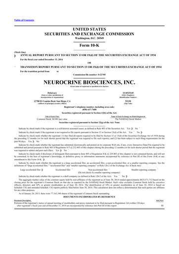 Thumbnail Neurocrine Biosciences
 10-K Annual Report 2014