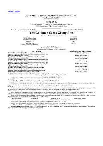 Thumbnail Goldman Sachs 10-K Annual Report 2014