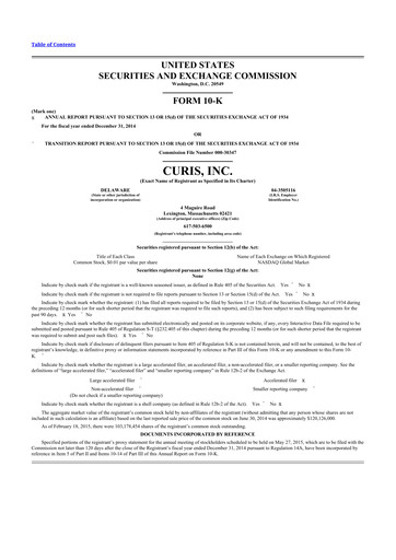 Thumbnail Curis 10-K Annual Report 2014