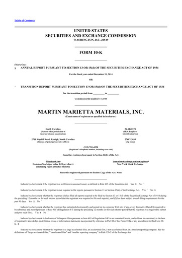 Thumbnail Martin Marietta Materials 10-K Annual Report 2014