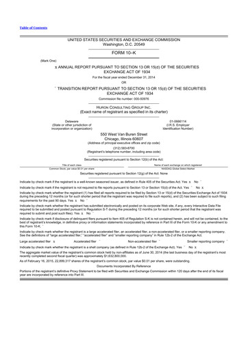 Vorschaubild Huron Consulting 10-K Jahresbericht 2014