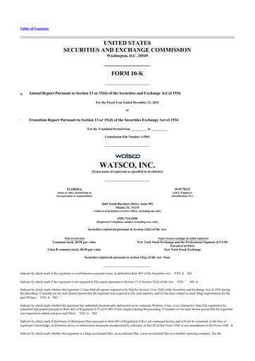 Miniature Watsco
 10-K Rapport annuel 2014
