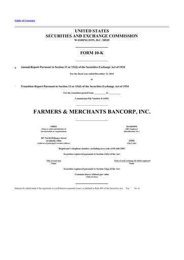 Thumbnail Farmers & Merchants Bancorp 10-K Annual Report 2014