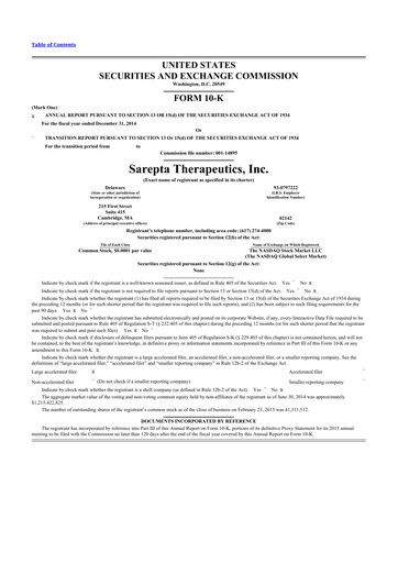 Thumbnail Sarepta Therapeutics
 10-K Annual Report 2014