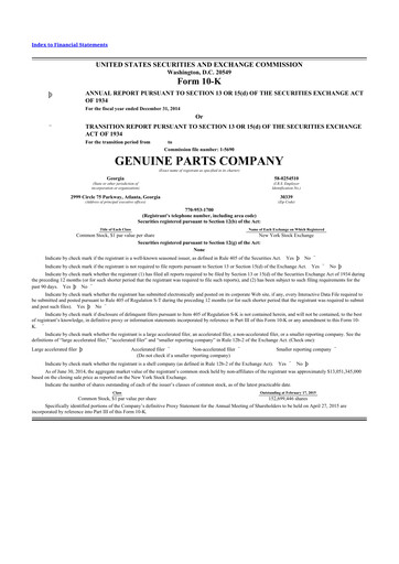 Thumbnail Genuine Parts Company
 10-K Annual Report 2014