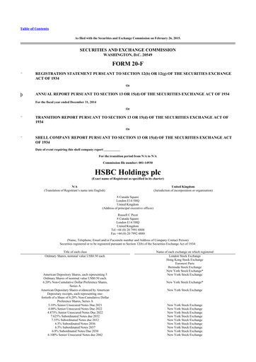 Miniature HSBC 20-F Rapport annuel 