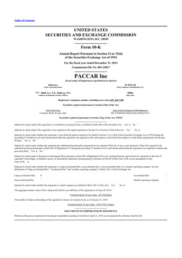 Thumbnail Paccar 10-K Annual Report 2014