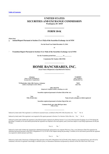 Thumbnail Home BancShares
 10-K Annual Report 2014