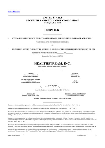Thumbnail HealthStream 10-K Annual Report 2014