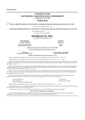 Thumbnail WesBanco 10-K Annual Report 2014