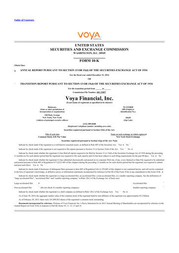 Thumbnail Voya Financial
 10-K Annual Report 2014