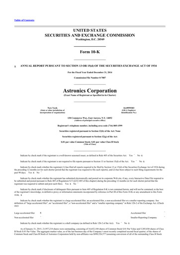 Thumbnail Astronics Corporation
 10-K Annual Report 2014