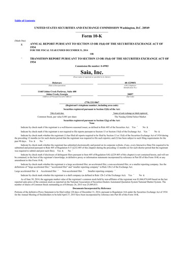 Thumbnail Saia
 10-K Annual Report 2014