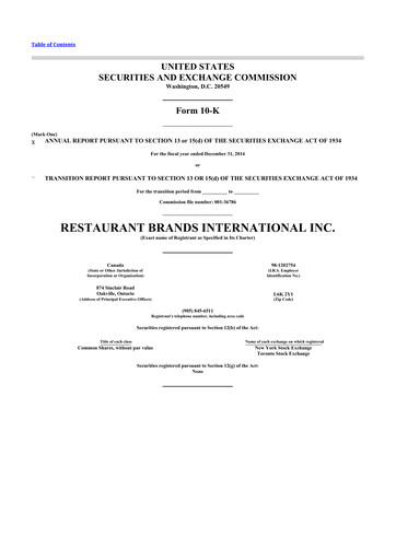 Thumbnail Restaurant Brands International 10-K Annual Report 2014
