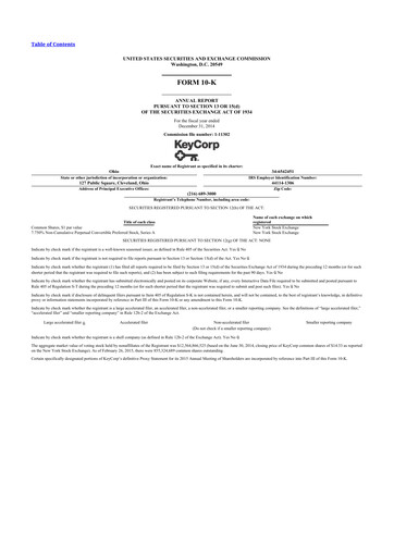 Miniature KeyCorp (KeyBank) 10-K Rapport annuel 2014