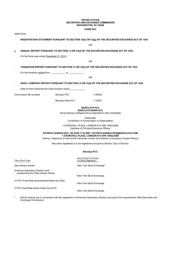 Thumbnail Barclays 20-F Annual Report 