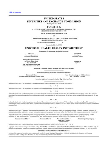 Thumbnail Universal Health Realty Income Trust 10-K Annual Report 2014