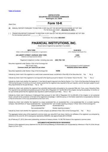 Thumbnail Financial Institutions 10-K Annual Report 2014