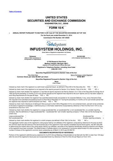 Thumbnail InfuSystem 10-K Annual Report 2014