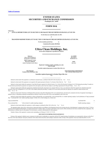 Vorschaubild UCT (Ultra Clean Holdings) 10-K Jahresbericht 2014