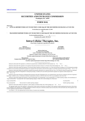 Thumbnail Intra-Cellular Therapies 10-K Annual Report 2014