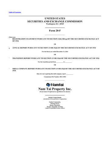 Thumbnail Nam Tai Property 20-F Annual Report 2014